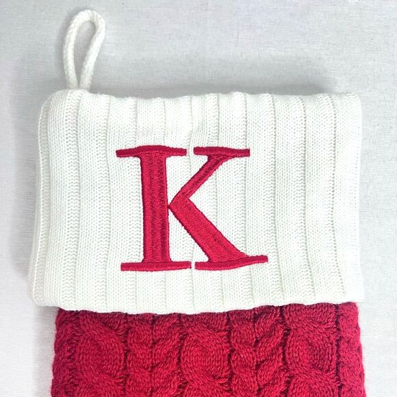 NWT 21” Kohl's Red Cable Knit K Letter Monogram Christmas Stocking Santa Decor - Picture 2 of 7